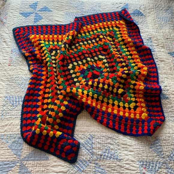 Crocheted Bright Colourful Baby Blanket - Picture 1 of 7